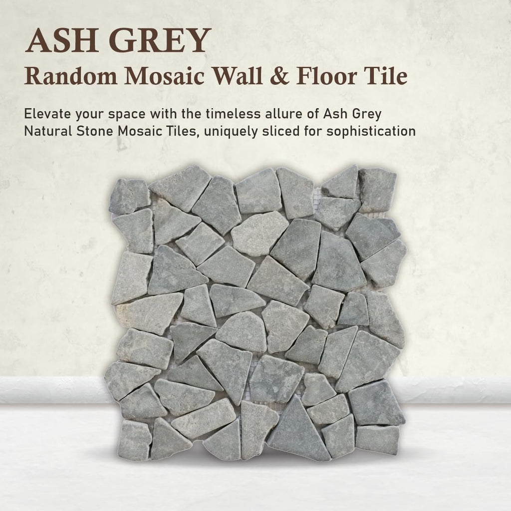 Ash Grey Random Mosaic, Tumbled Stone Back Splash Tiles Walls, Shower and Bathroom Floors, and Outdoor Areas (11.4" X