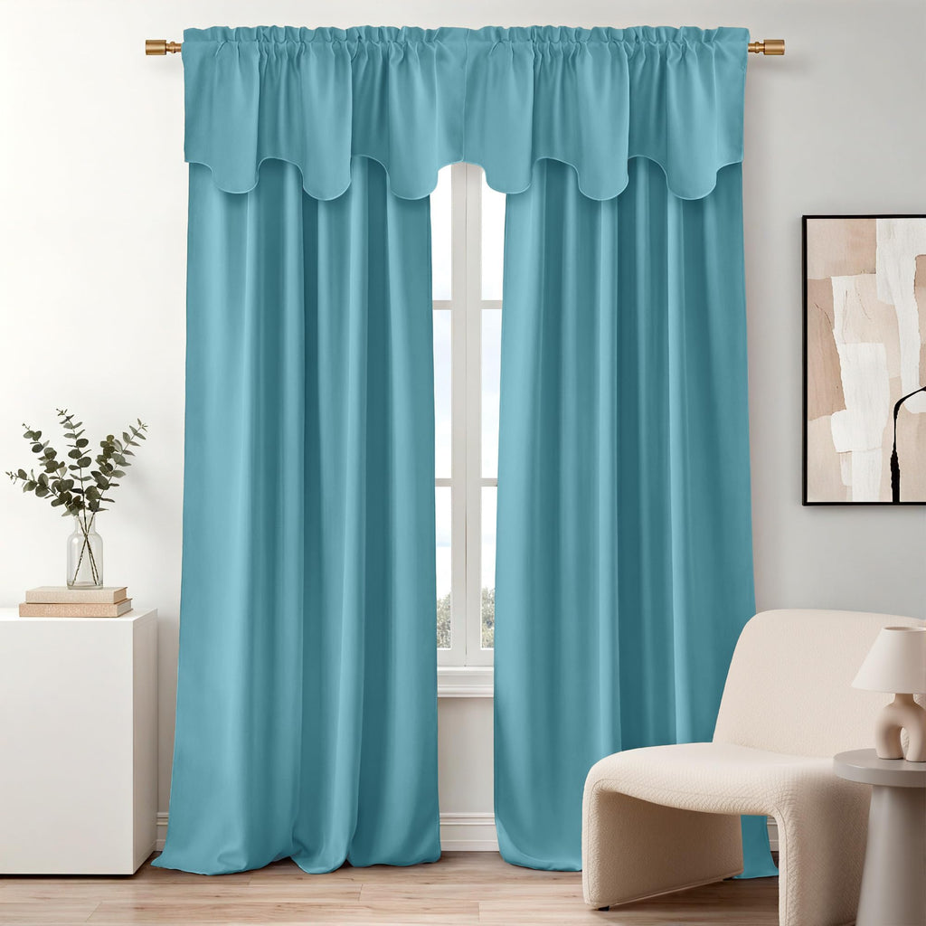 Teal Blue Blackout Valance Curtains for Window Energy Efficient