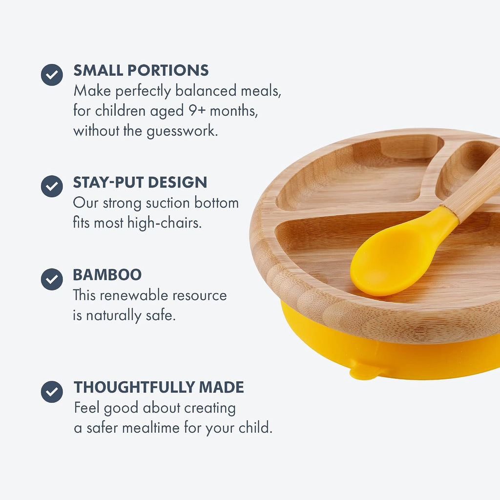 Baby Feeding Set, Bamboo Suction Plate, Bowl & 2 Spoons, Blue