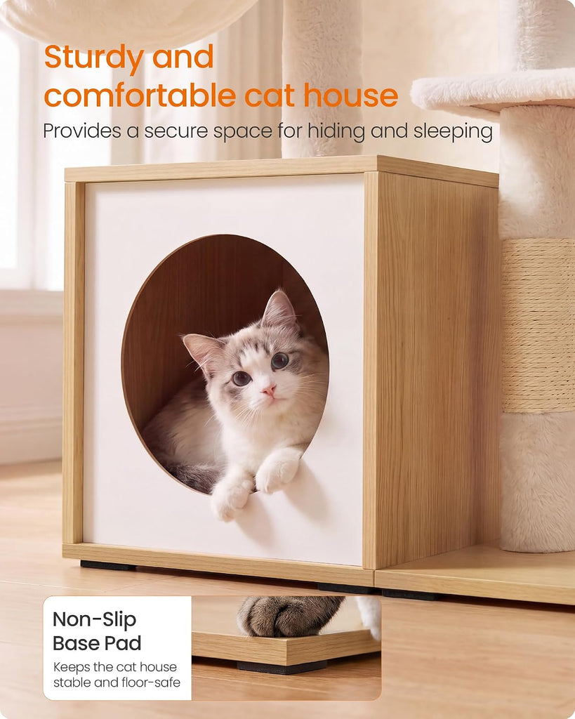 Cat Tree, 3-Tier Cat Tower with Scratching Post and Wood Condo