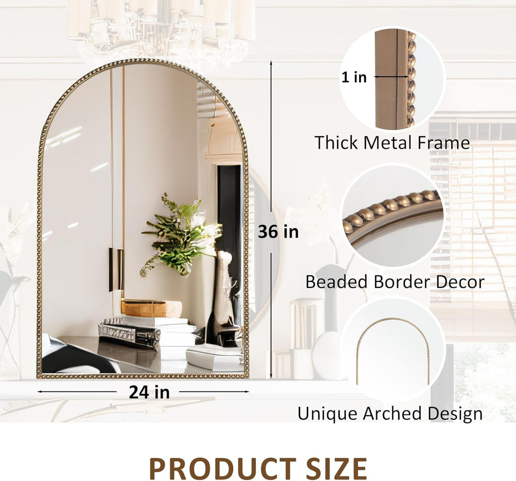 Antique Gold Arched Wall Mirror 24" x 36"