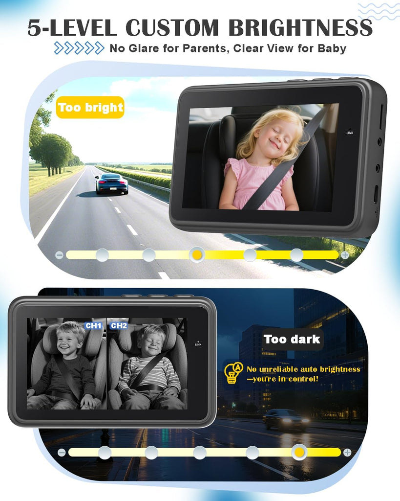 Car Camera for 2 Kids, 4.3" Split Screen Dual Channel Monitor