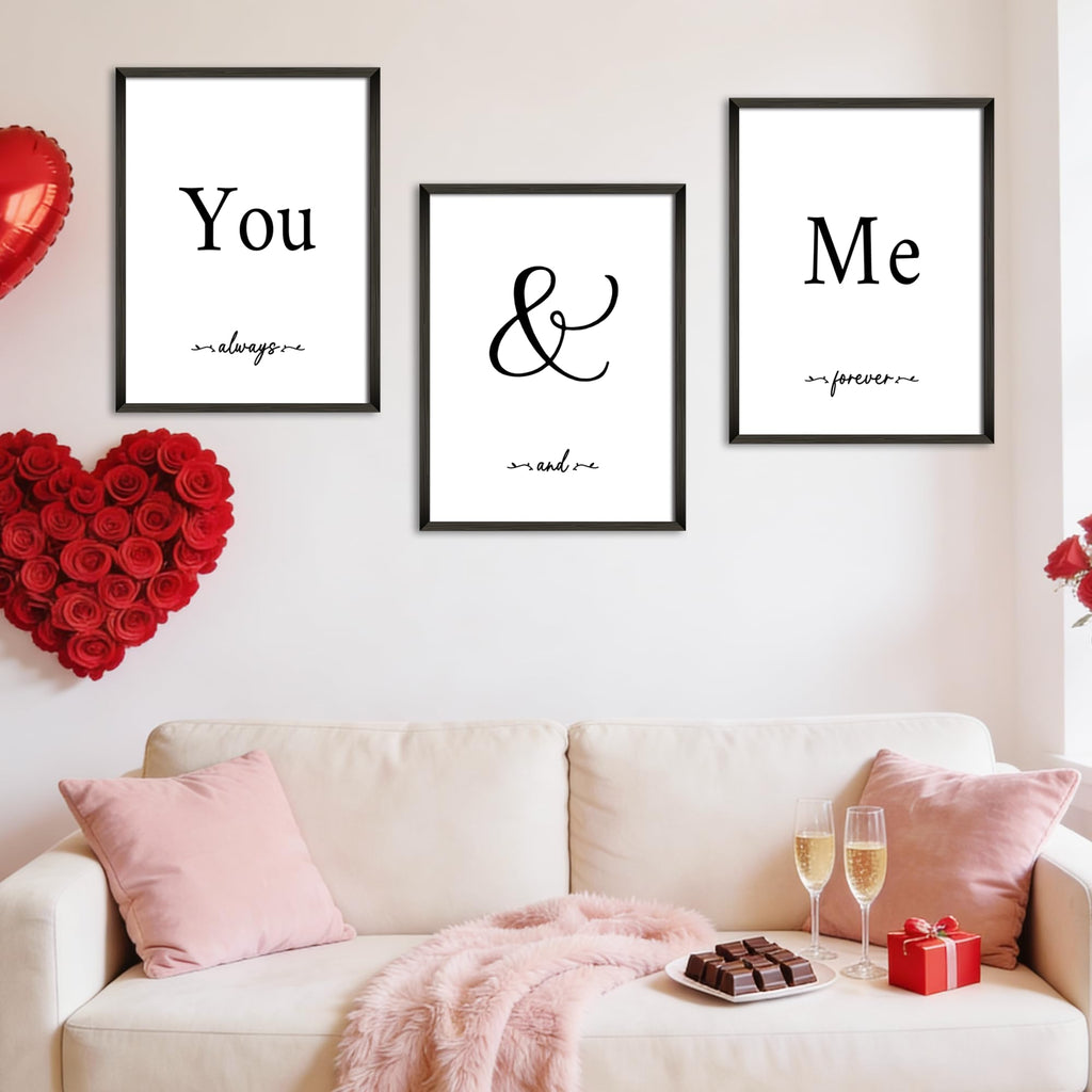 Set of 3 Framed Wall Decor Farmhouse Wall Art You & Me Always and Forever Vintage Bedroom Wall Decors 12x16 (White)