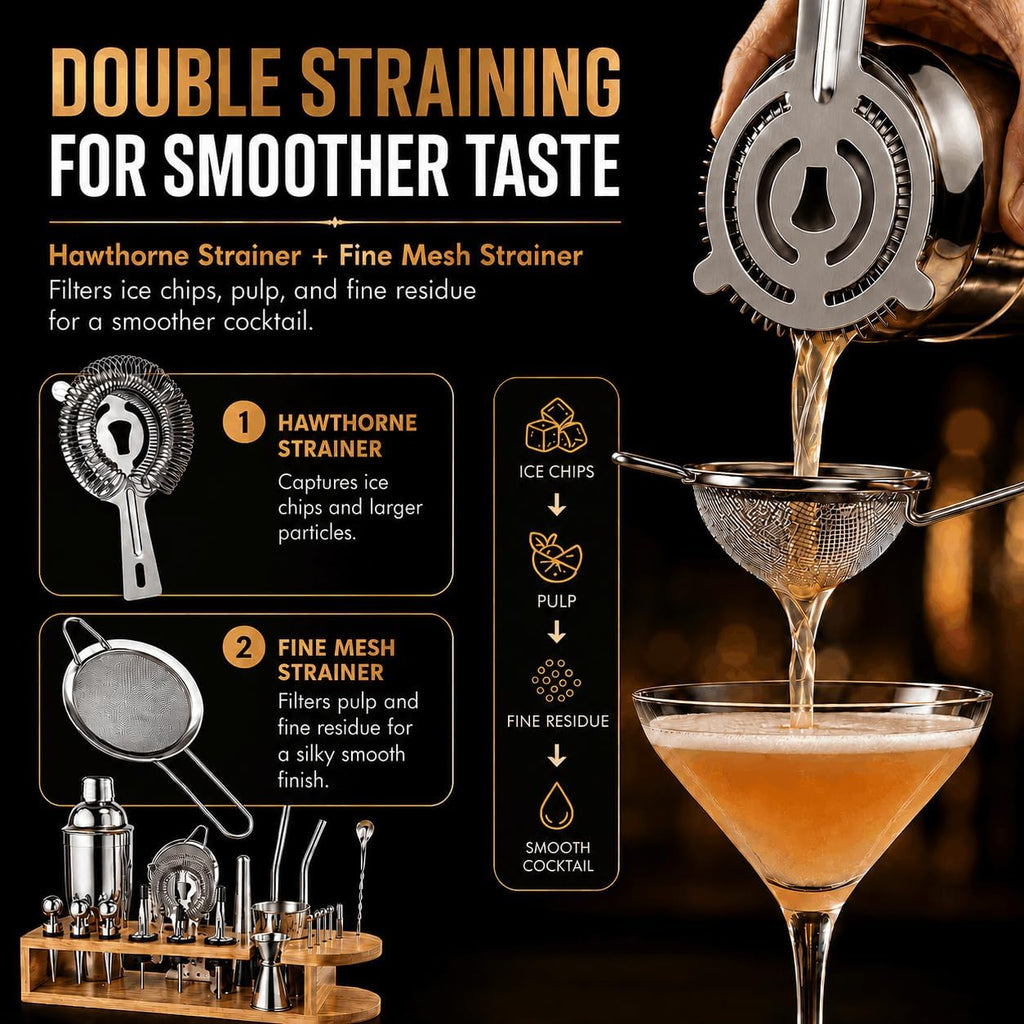 Cocktail Shaker Set, 26-Piece Premium Mixology Bartender Kit - 18/8 Stainless Steel Bar Set with Bamboo Stand - Set of 26