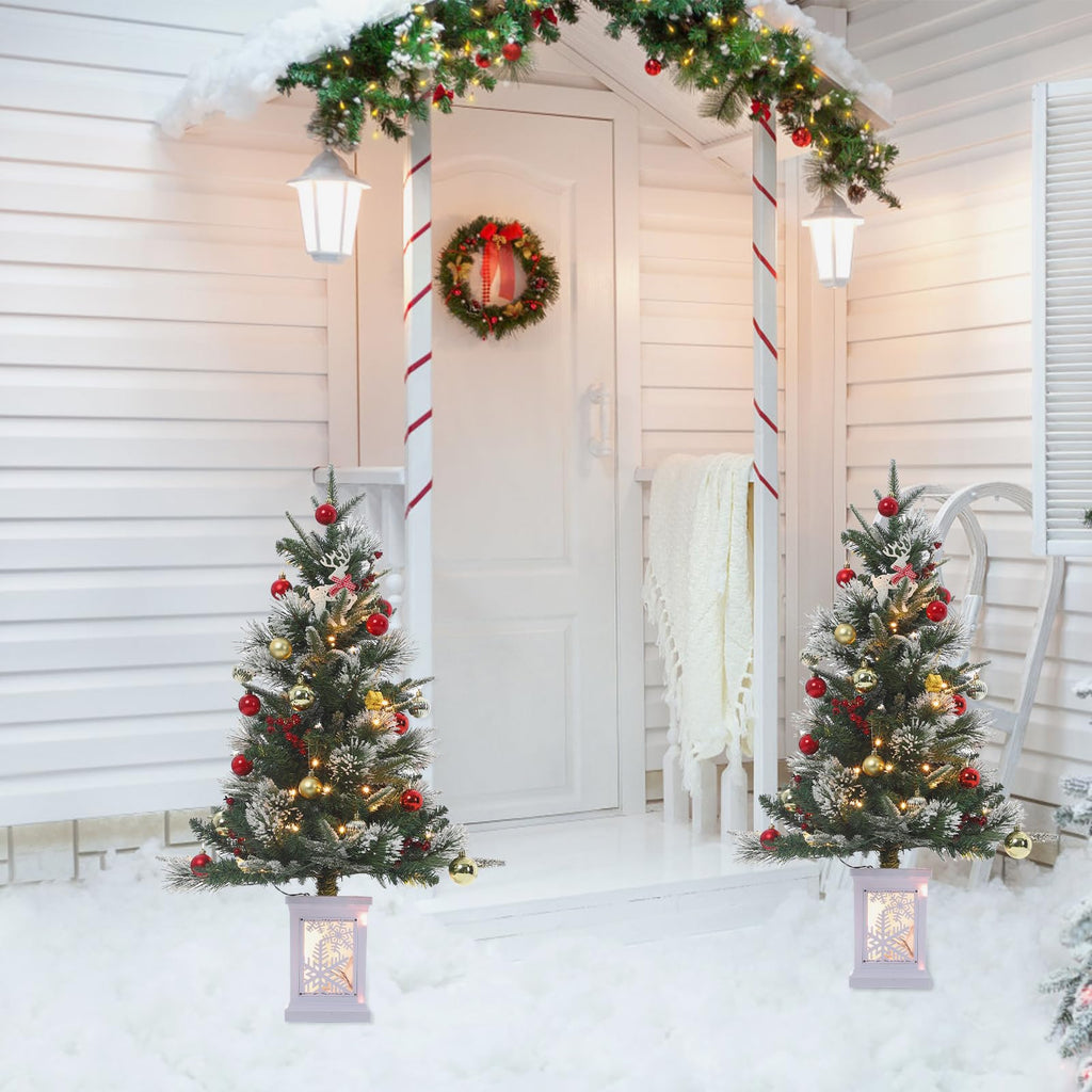 3ft Pre-Lit Artificial Mini Christmas Tree Set of 2, 78 LED Lights