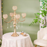 Gold Centerpiece for Table, 25.6in Candle Holder for Table Centerpieces, 5Arms Tall Crystal Candelabra Candle Holder