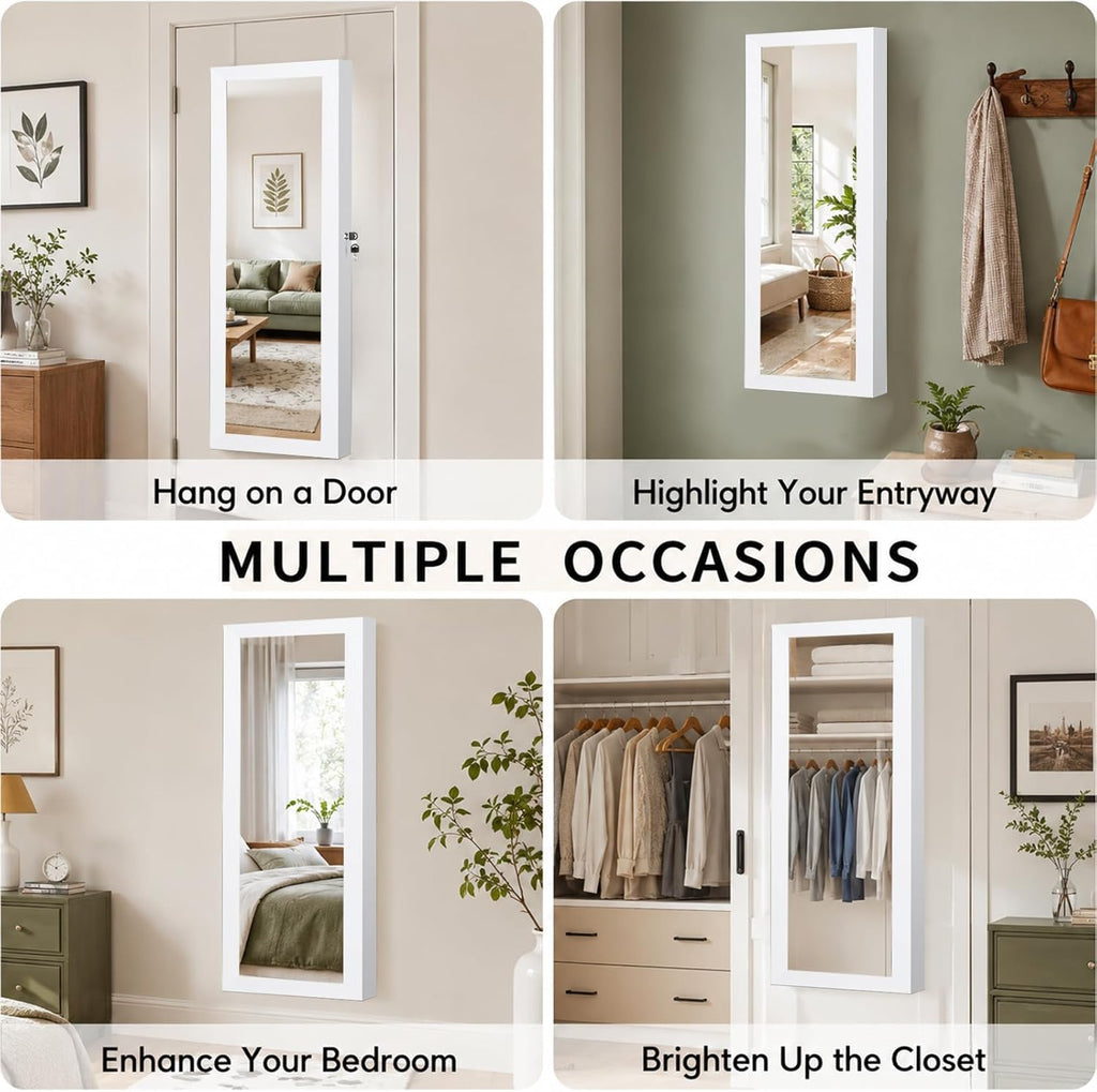 Over the Door Jewelry Organizer, Wall Mounted Jewelry Cabinet, Hanging Mirror with Storage Box, Wall/Door Mounted