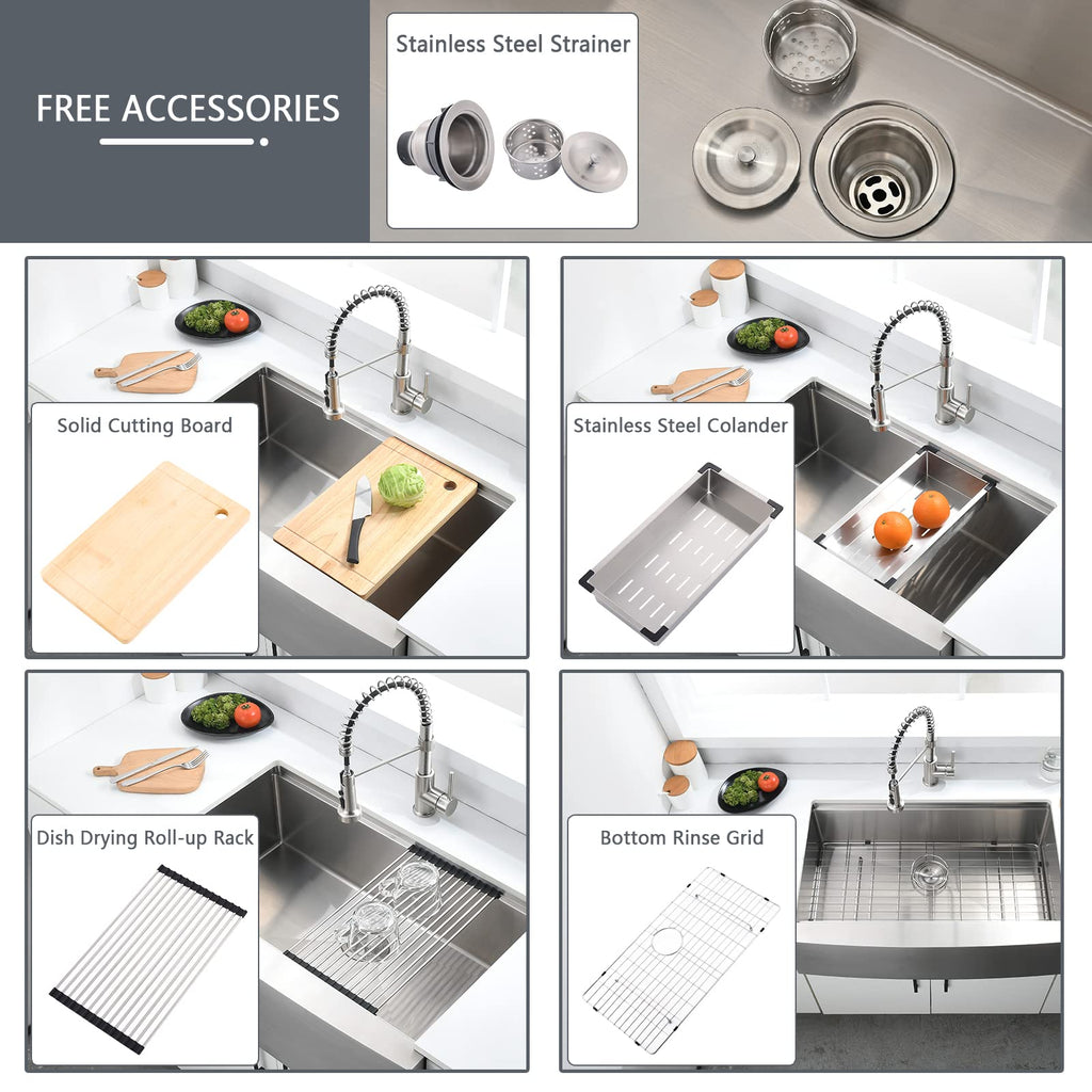 33 Inch Farmhouse Sink - Apron Front Kitchen Sink 16 Gauge Stainless Steel Workstation Ledge Deep Single Bowl Farm