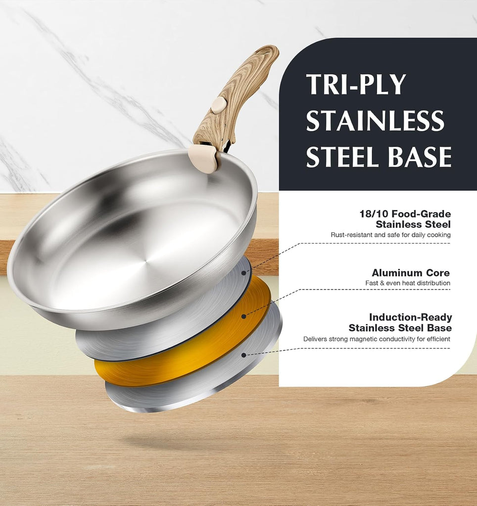 Stainless Steel Cookware Set, 18/10 Stainless Steel Pots and Pans Set 11PCS, Detachable Handle Pots and Pans for Easy