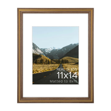 11x14 Walnut Picture Frame with Bronze Aluminum Accent Trim, Glass Front
