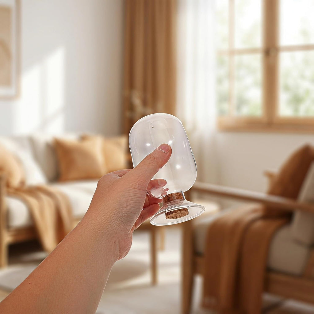 Glass Match Cloche Jar with Cork Lid for Fireplace Candles - Set of 2