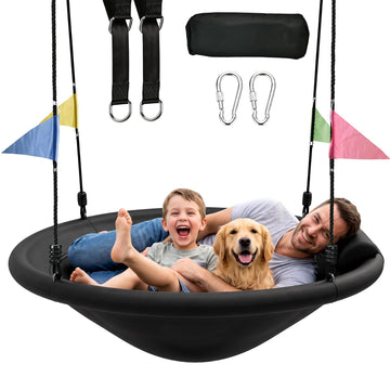 Tree Swing, 48 inch Saucer Swing for Kids, for Outdoor Backyard, Black