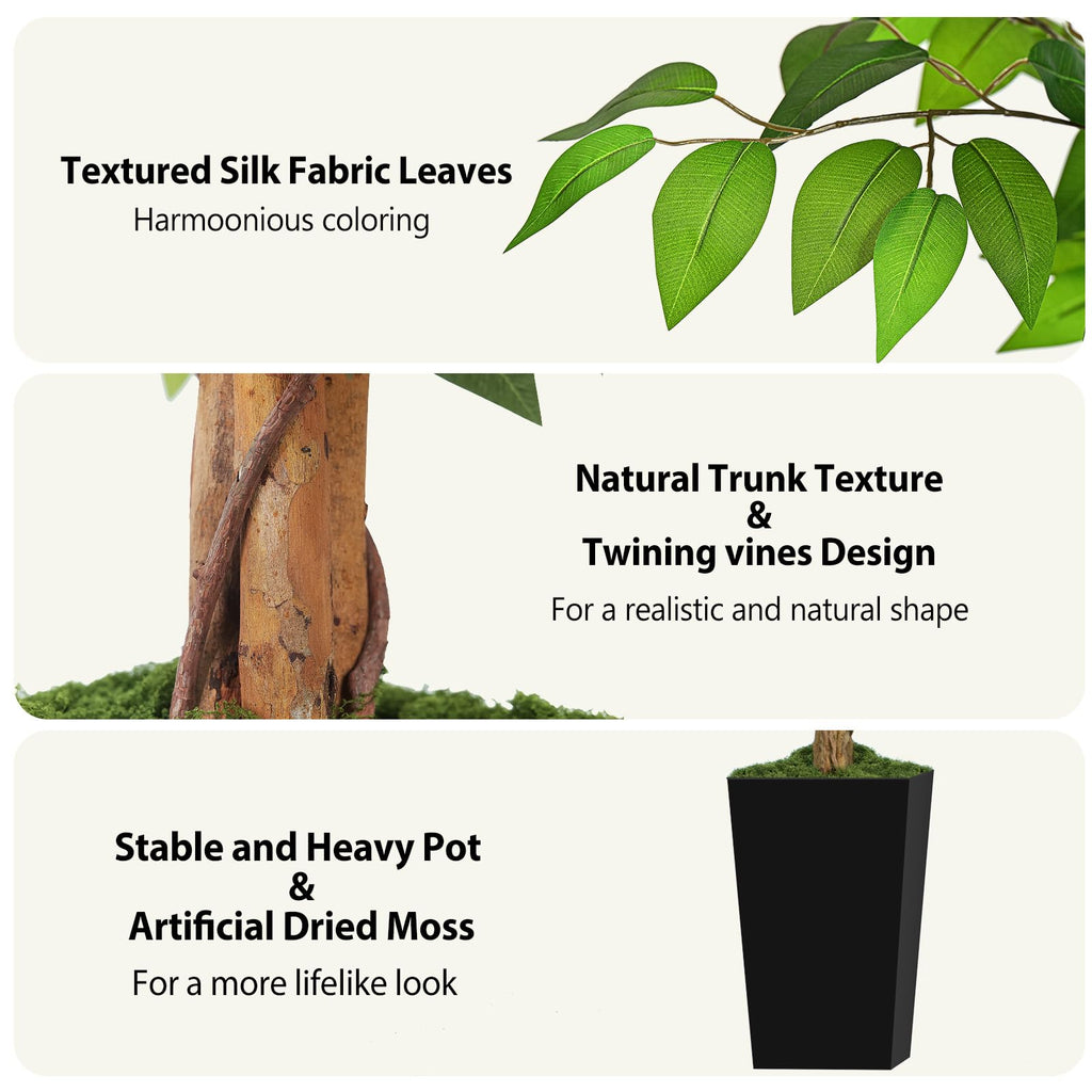 5ft Ficus Artificial Tree with 3 Natural Curved Trunks, 60" Tall Lush Faux Tree Decor Indoor, Green Lifelike Fake