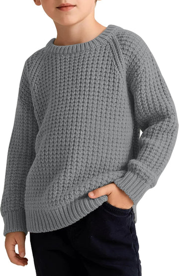 Boys' Waffle Sweaters Thick Chunky Knit Tops