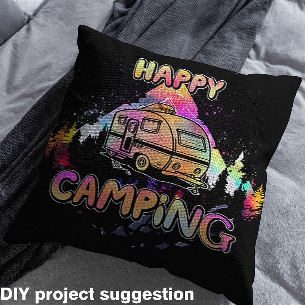 Happy Camping Fabric by the Yard, Hippie Camp Upholstery Fabric for Chairs, Cartoon Cars Indoor Outdoor Fabric, Tie Dye
