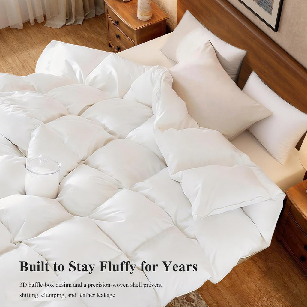 Winter Goose Down Comforter Queen Size, Luxury Duvet Insert, White