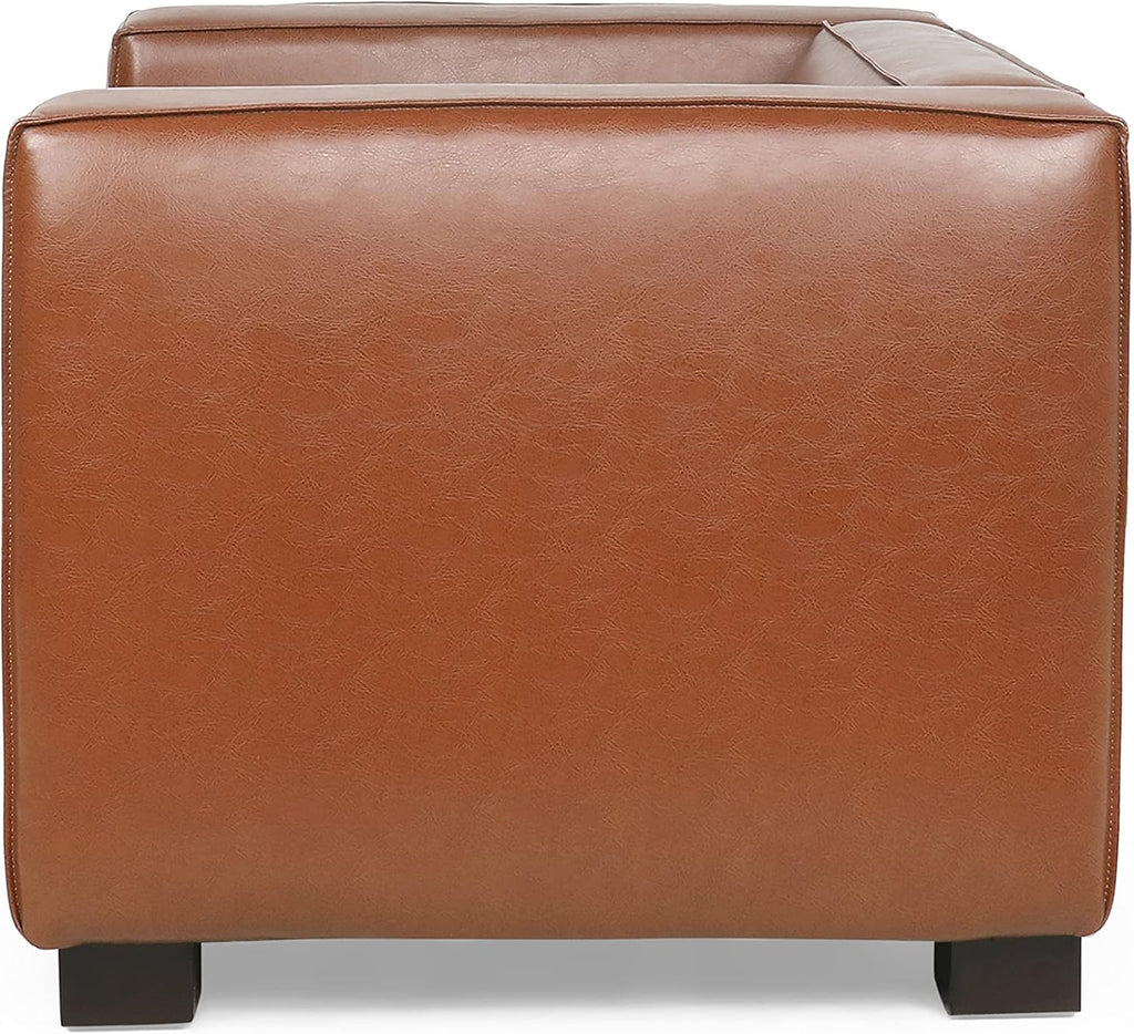 Goyette Club Chair - Faux Leather - Cognac Brown/Dark Walnut
