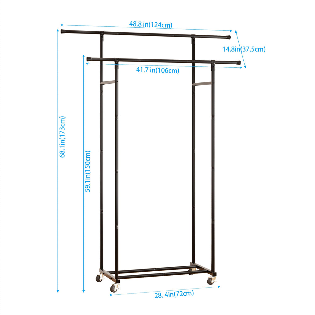 Garment Rack with Wheels, Portable Clothing Rack , Closet, and Laundry Room
