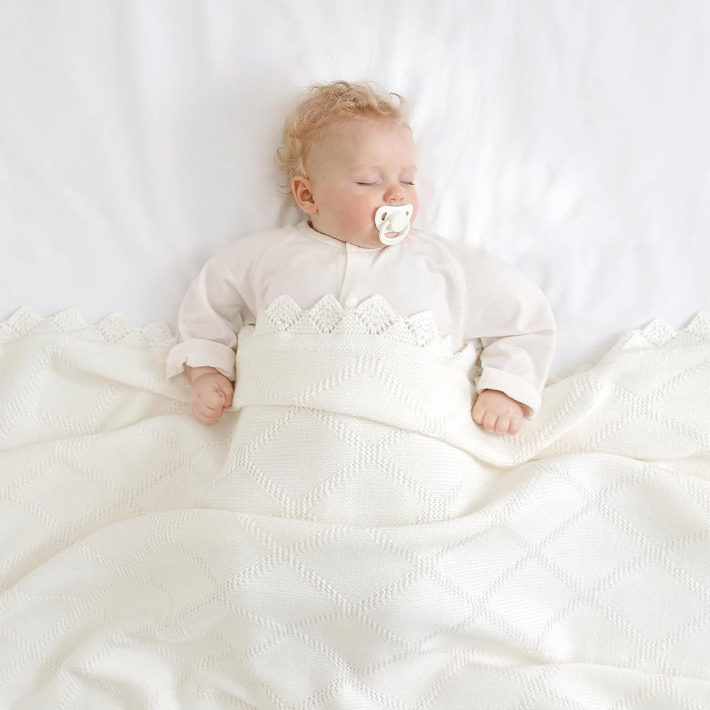 100% Cotton Baby Blankets for Girls Boys, 40x30 Inches, White