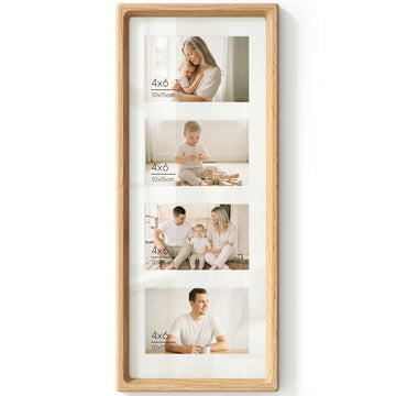 8x20 Collage Picture Frame for 4x6 Pictures, 4 Openings Wooden Wall Frame, USA-Sourced Oak Wood 4 Photo Collage