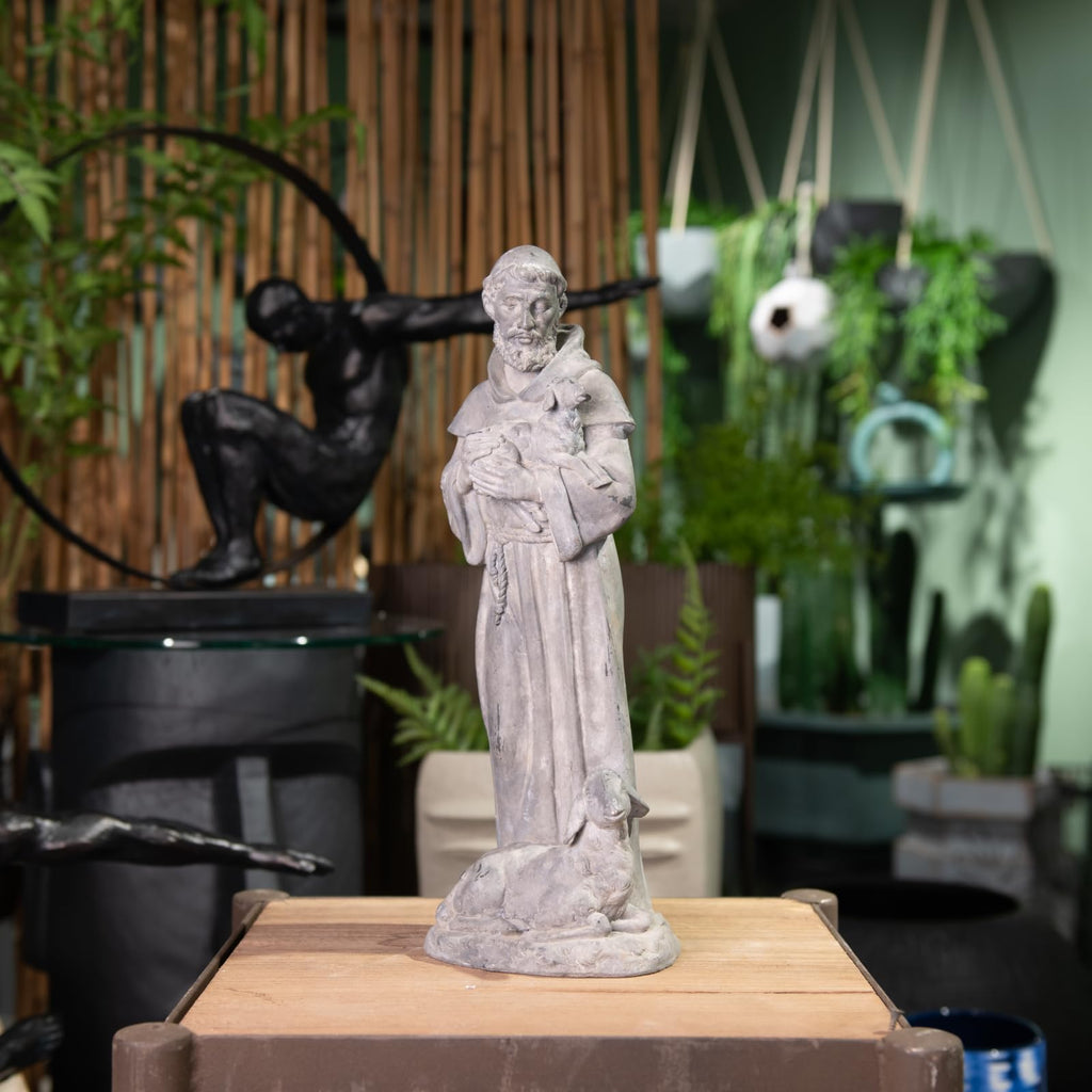 Vintage St Francis Garden Statue - 15.2 Inch Resin Patron of Animal Figurine Saint Francis Sculpture with Sheep for