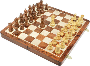 Victorian Staunton Golden Acacia Wood Chess Set - 14 x 14 Inches Wooden Folding Chess Board with Algebraic Notation