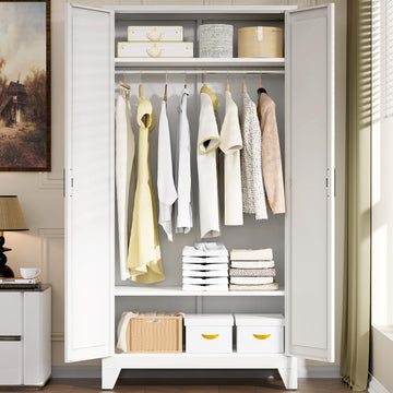75"Tall Metal Armoire Wardrobe Closet with Hanging Rod & 2 Shelves