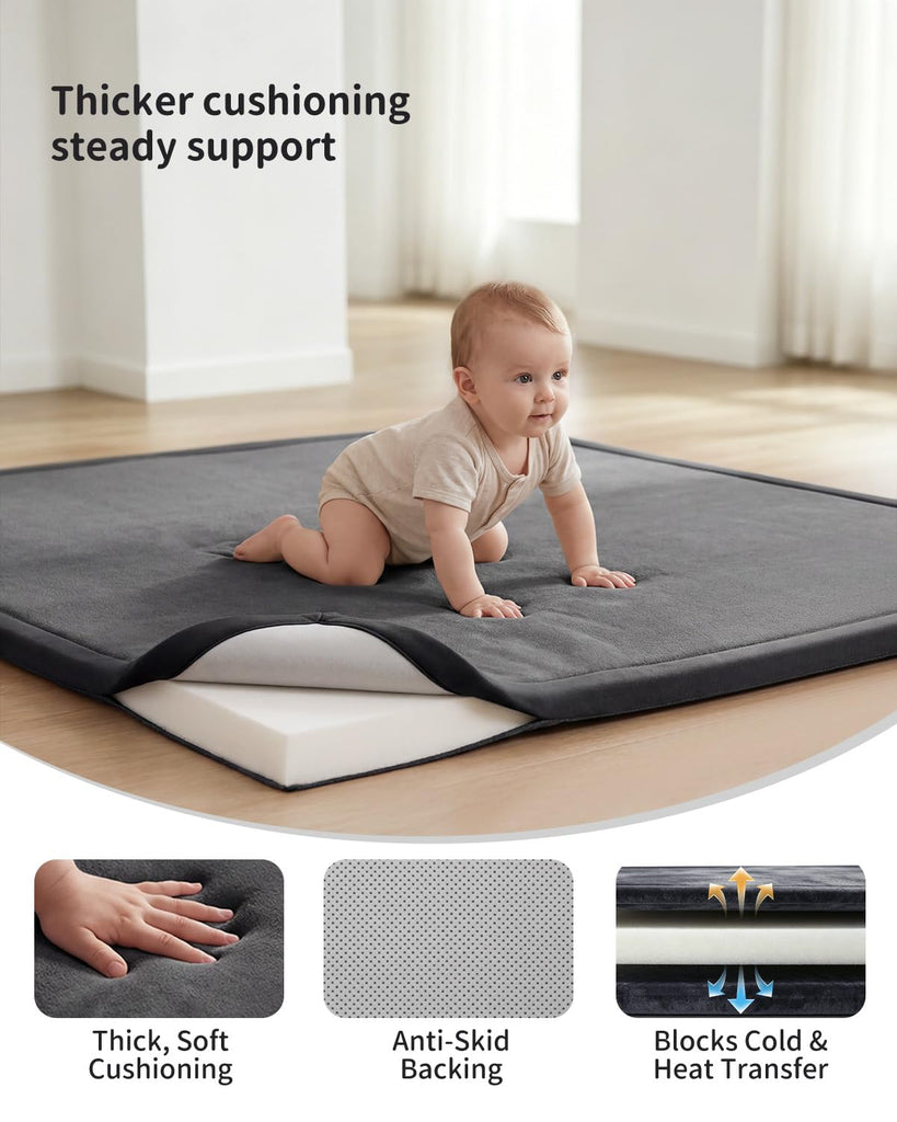Ultra Soft 1.3" Thick Baby Play Mat for Floor, 59x71 Playpen Mat Elasti-Foam Padded Crawling Mat for Babies