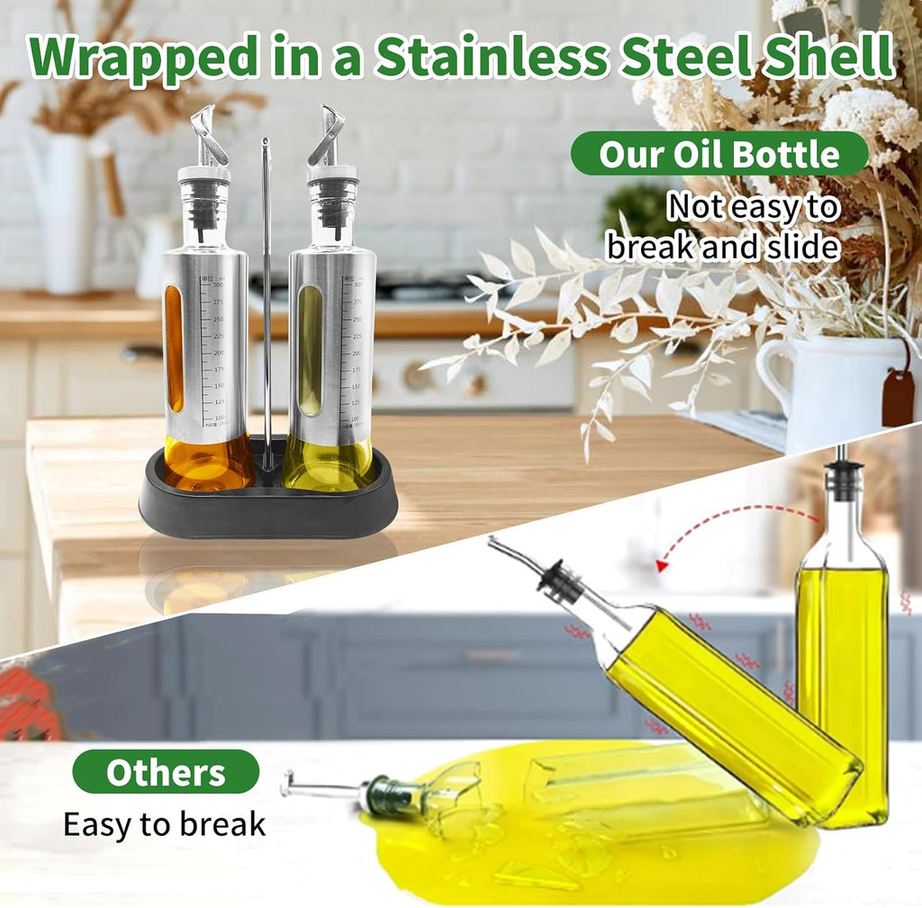 10oz/300 ml Oil and Vinegar Dispenser Set with Tray, 2 Pack Oil Dispenser - Set of 2