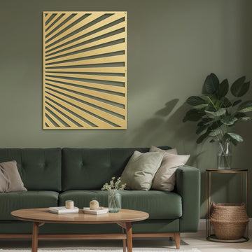 Metal Wall Art Decor Gold Stripe Pattern Minimalist Modern Abstract Wall Sculpture Hangings Home Decoration - 18" Gold