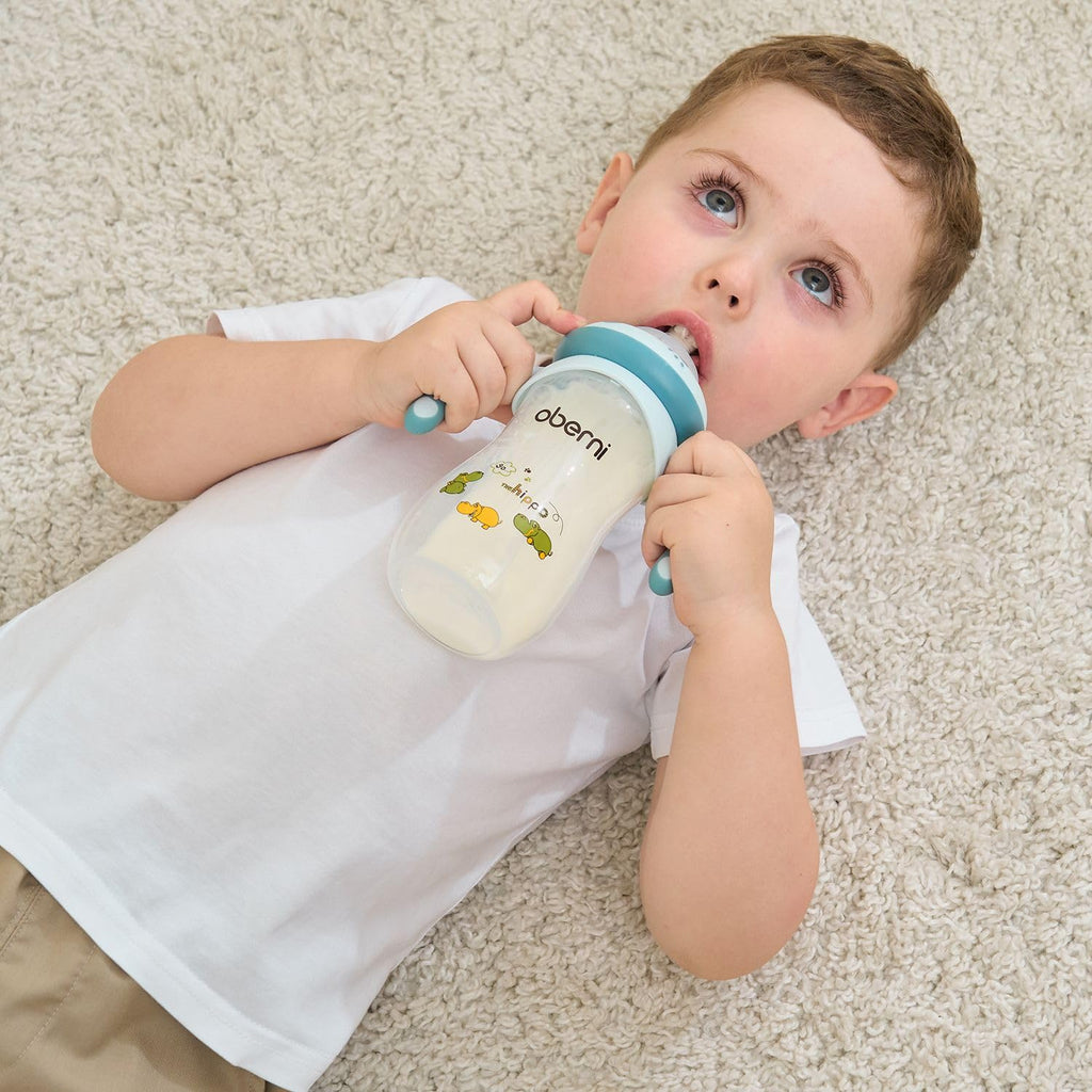 Toddler Milk Bottle 330ml/11oz, Anti-Colic Baby Bottle with Fast Variable Flow Nipple for 12 Months, Weigthed Straw