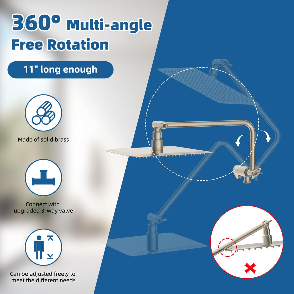 12" Metal Rainfall Shower Head with 10-Mode Handheld, Brushed Nickel