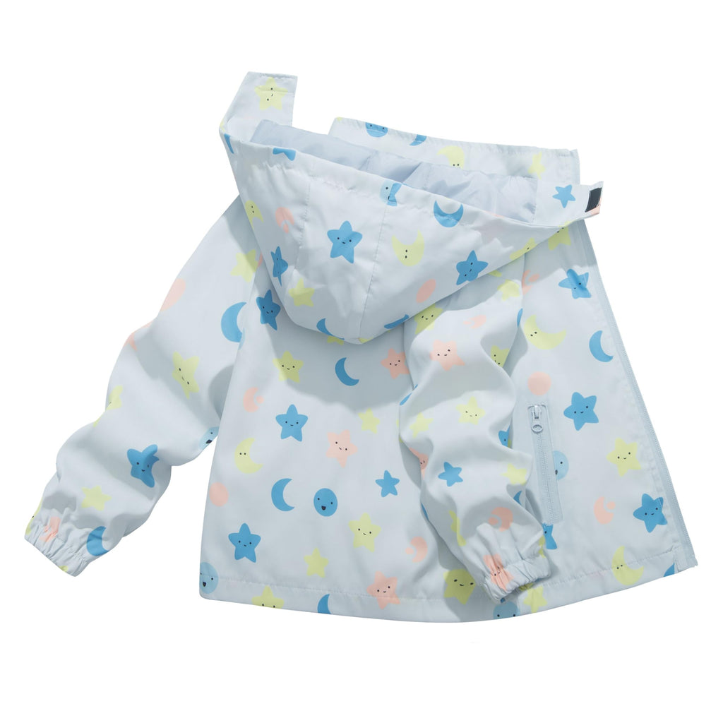 Toddler Girls Rain Jackets Lightweight Waterproof Hooded Baby Raincoats Windbreakers for Kids,Star Moon