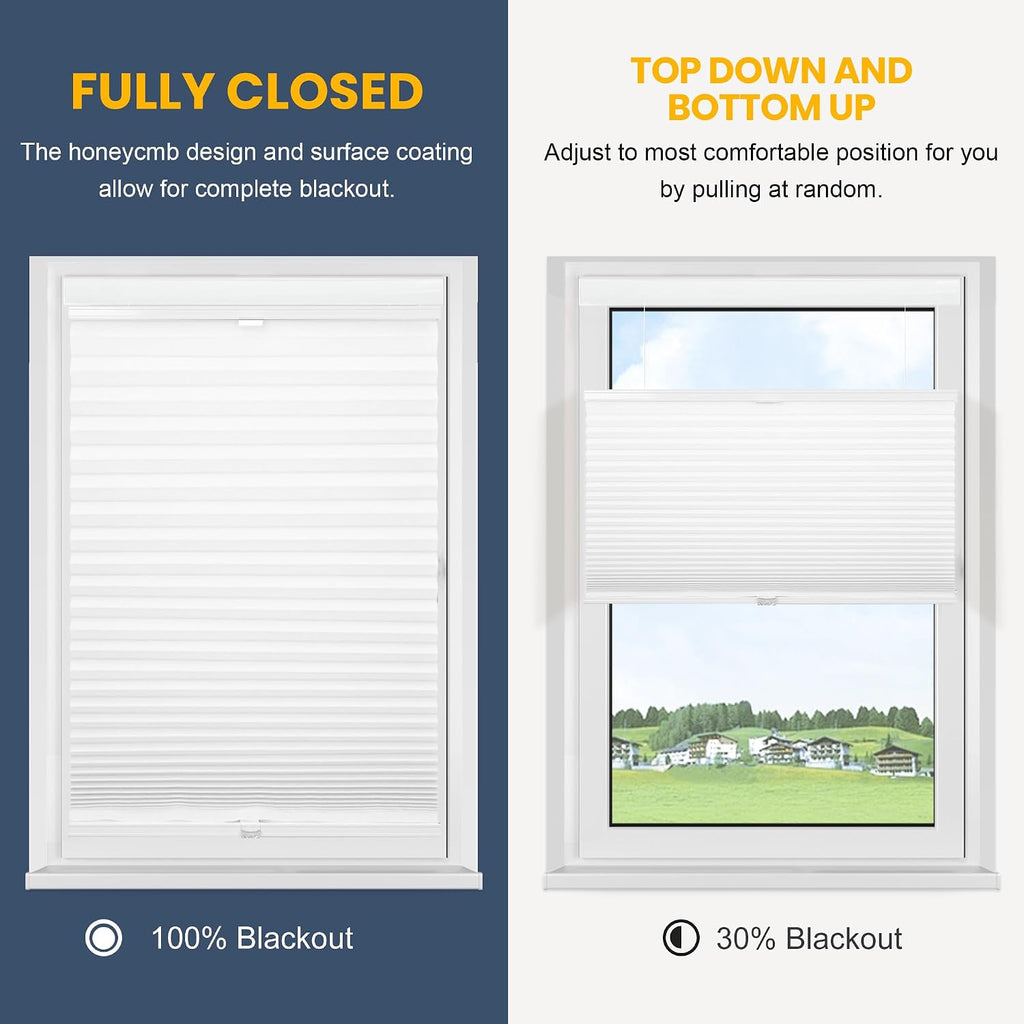 Top Down Bottom Up Cellular Shades , White(Blackout) | Cordless Honeycomb Shades for Windows, Thermal Insulation