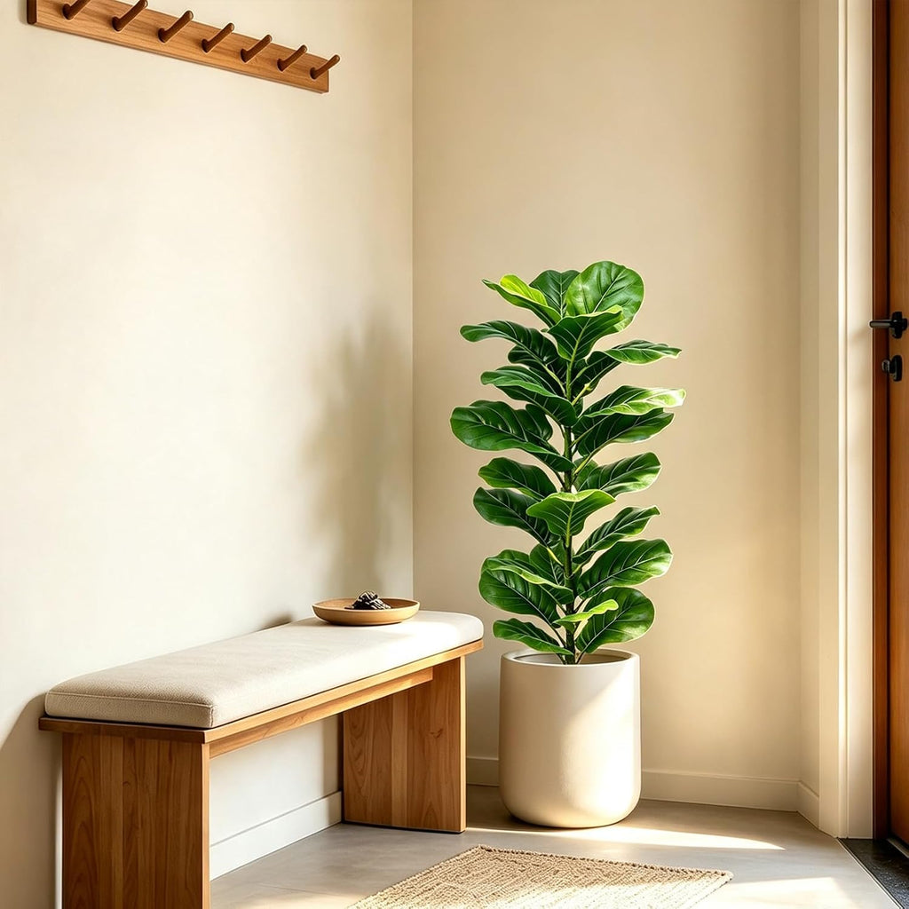 40'' Faux Fiddle Leaf Fig Trees, Faux Trees Indoor Floor Plant, Fake Trees with Green Turf, Faux Plants Indoor - Set of 2