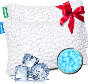 Cooling Pillow Queen Size Set of 2, CertiPUR-US Shredded Memory Foam Pillows for Sleeping, Cool Bed Pillows for Hot