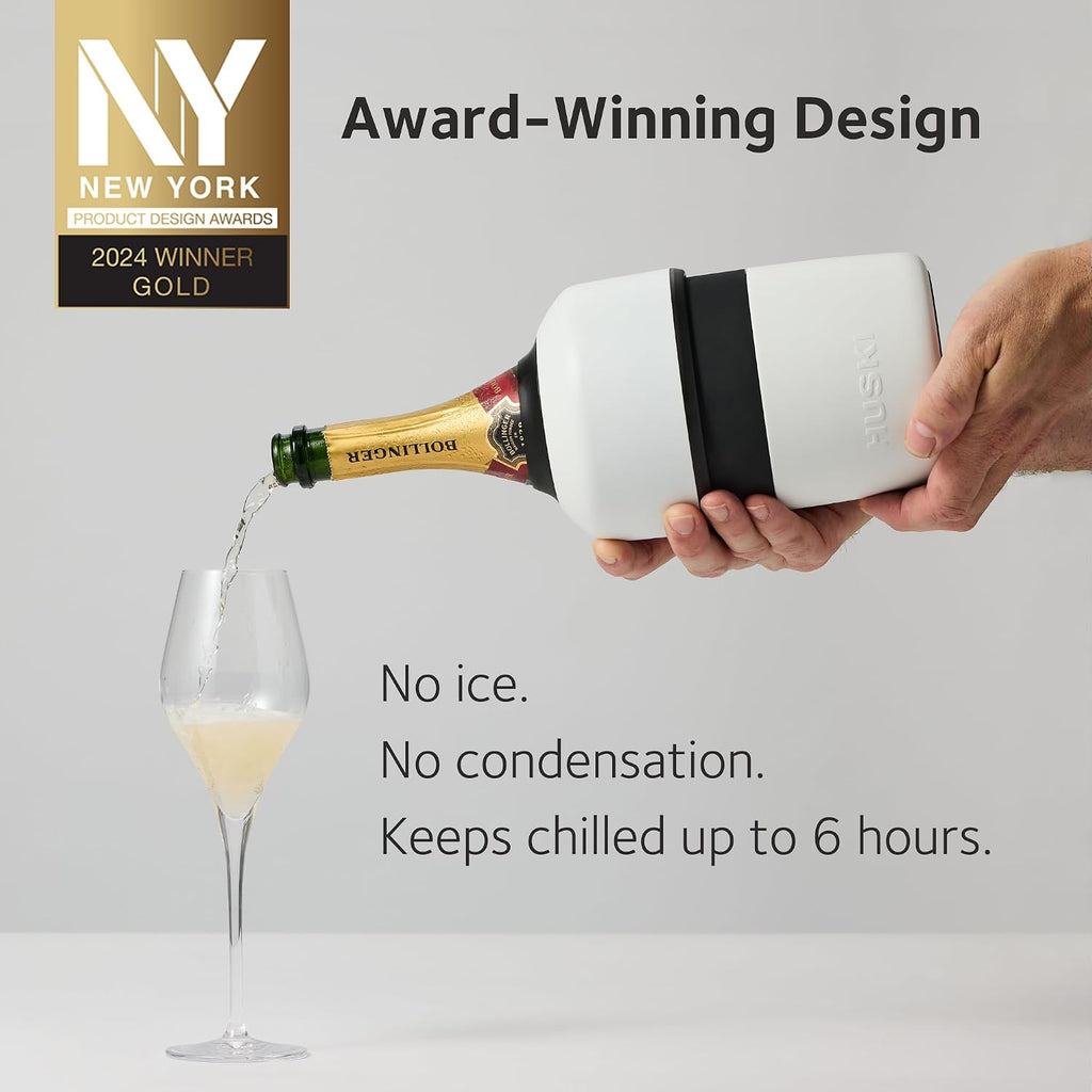 Champagne Chiller | NEW | Award-Winning Iceless Design with Detachable Bottle Stopper | Keeps Wine Cold up to 6 Hours
