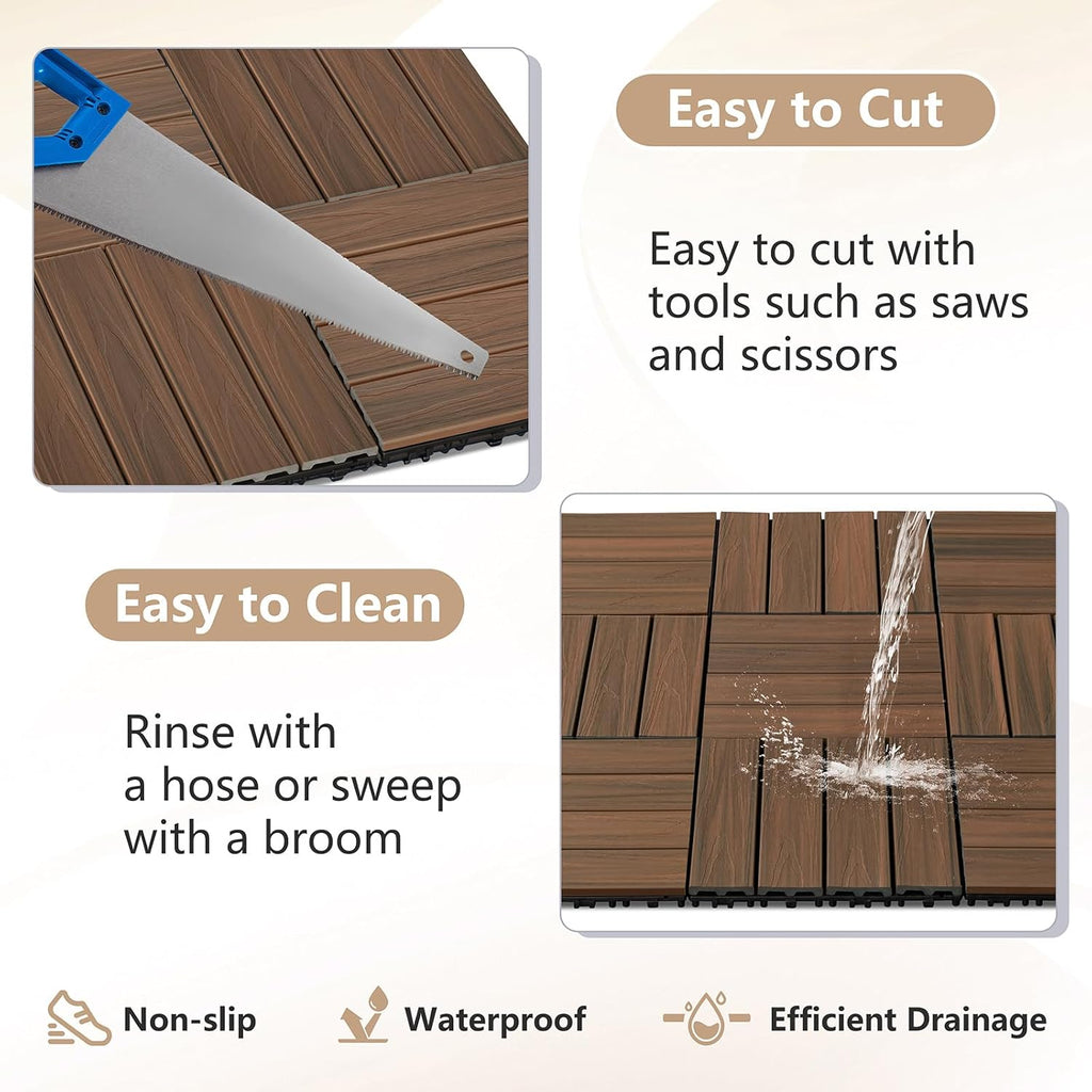 9 Pack Deck Tiles, 12''X 12'' Interlocking Deck Tiles All Weather Patio Flooring Outdoor Waterproof for Balcony Porch