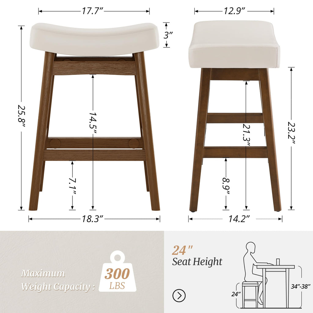 Bar Stools Set of 3, Barstools with Sturdy Wood Legs, Saddle Seat Counter Height Bar Stools Counter, Bar, Dining, 24