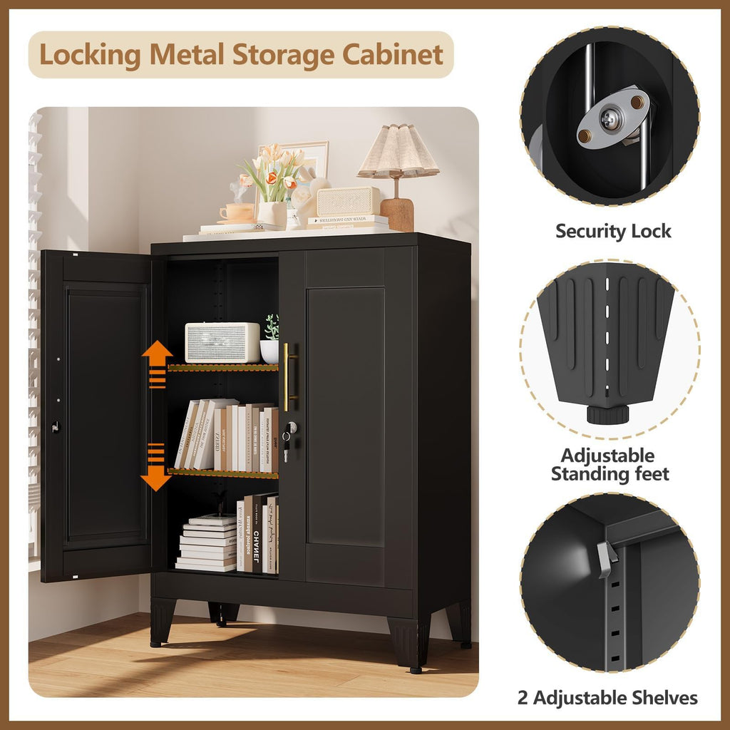 Black Metal Pantry Cabinet with Lock(Two Units), Sideboard Buffet