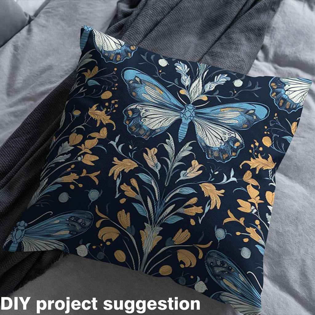 Butterfly Fabric by The Yard, Retro Botanical Aesthetic Soft Polyester Fabric, Rustic Farmhouse No Stretch Fabrics, Blue