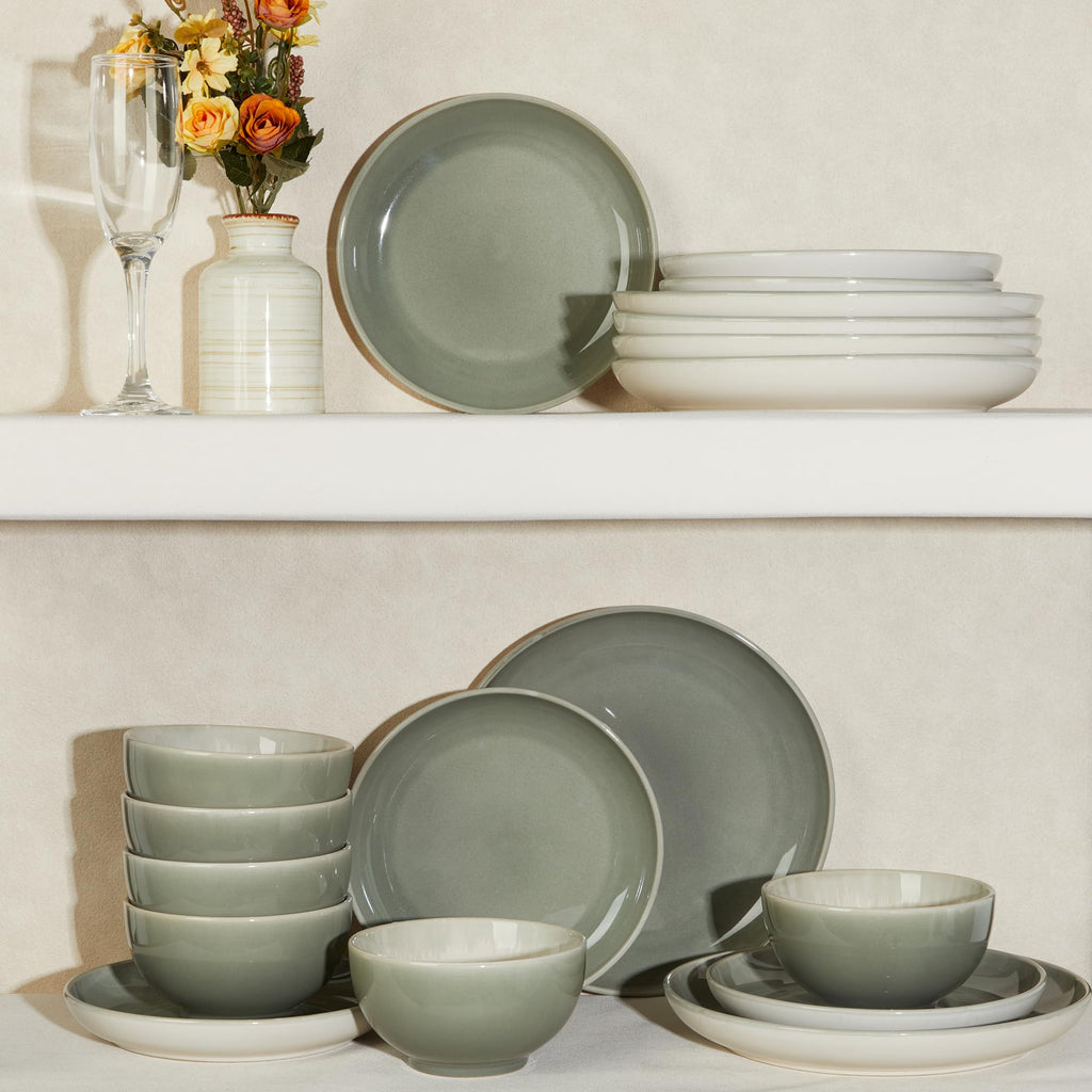 Ceramic Dinnerware Sets for 6, 18pcs Plates and Bowls Sets Dish Set