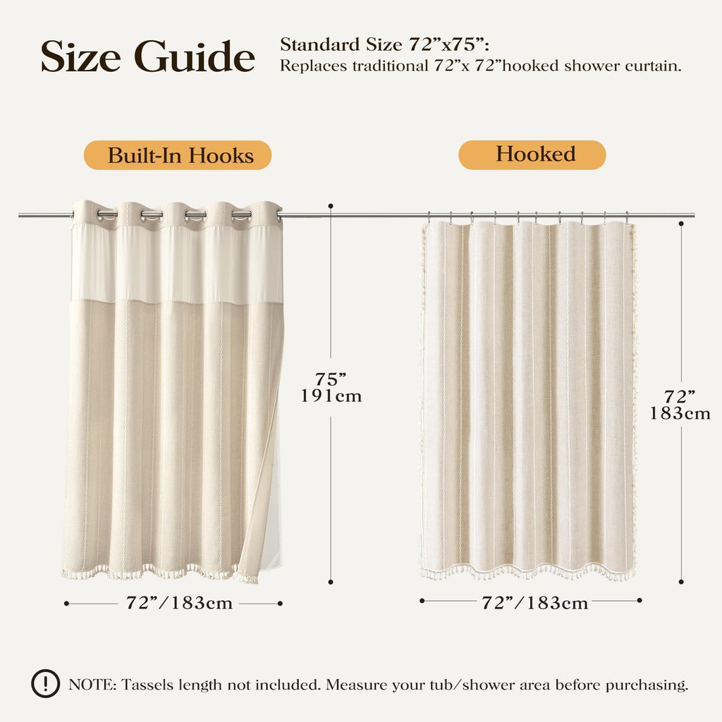 Cream Ringless Boho Stripe Tassel with Snap Liner 72x75