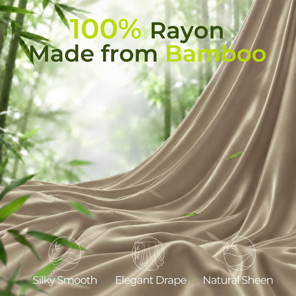 Taupe Silky-Soft Bamboo Sheets 4-Piece, 100% Rayon Made from Bamboo 300TC, Cooling Sheet for Hot Sleepers