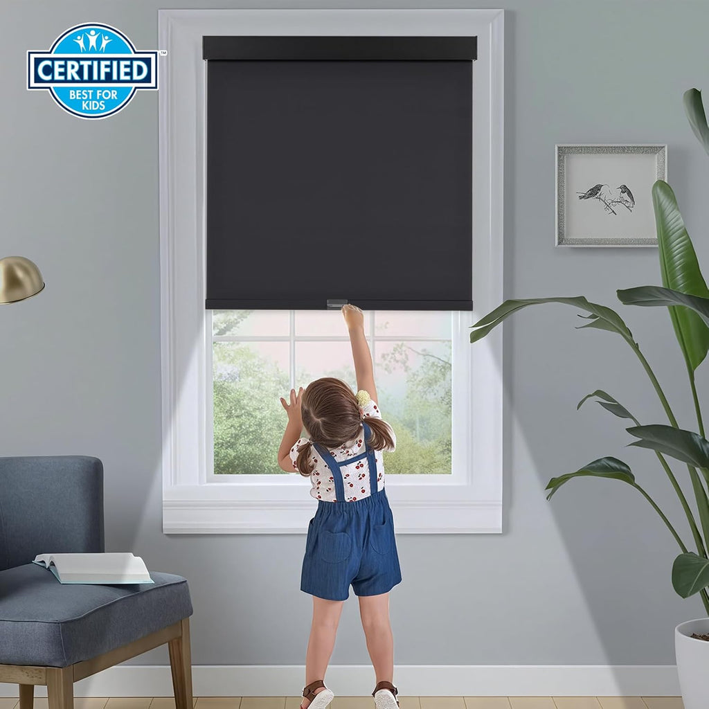 Blackout Roller Blinds for Windows, Cordless Free-Stop Roller Shades with Valance, Thermal Insulated Fabric Window
