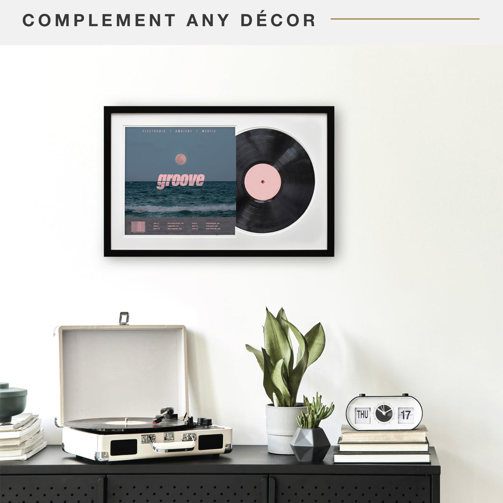 Double Matted Record Album Frame, 16.5x25, Black With White Mat