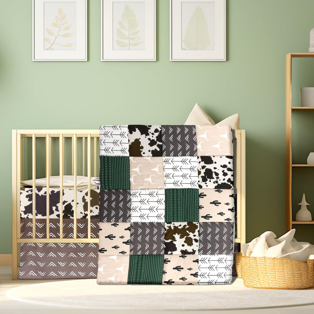 3 Piece Patchwork Western Cowboy Crib Bedding Set for Baby Boys