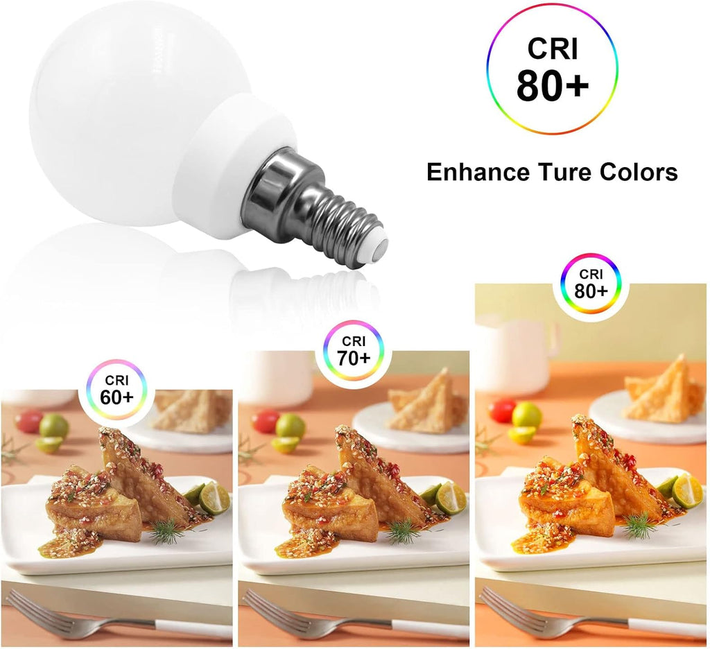 G45 Globe Light Bulbs E12 Candelabra Base 3W 110V Warm White 2-Pack