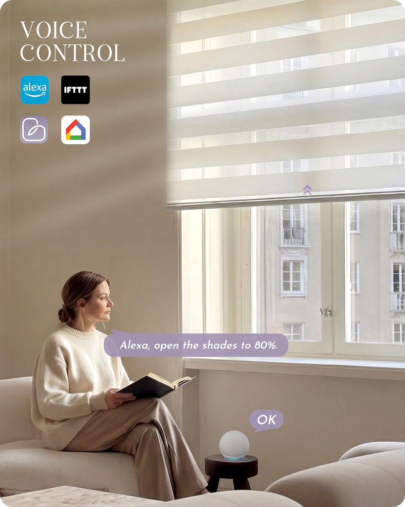 Motorized Zebra Blinds Compatible with Alexa Google Designed Remote Control Light Filtering Horizontal Roller Blind