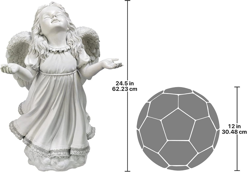 In Grace Girl Child Angel Memorial Indoor/Outdoor Garden Statue, 14 inches wide, 24 inches tall, Cast Stone Resin